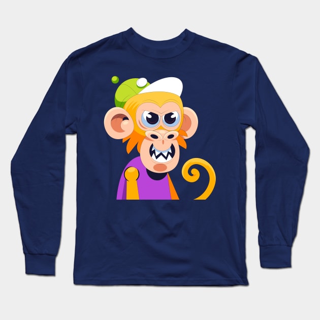 Monkey Green Hat Long Sleeve T-Shirt by Mako Design 